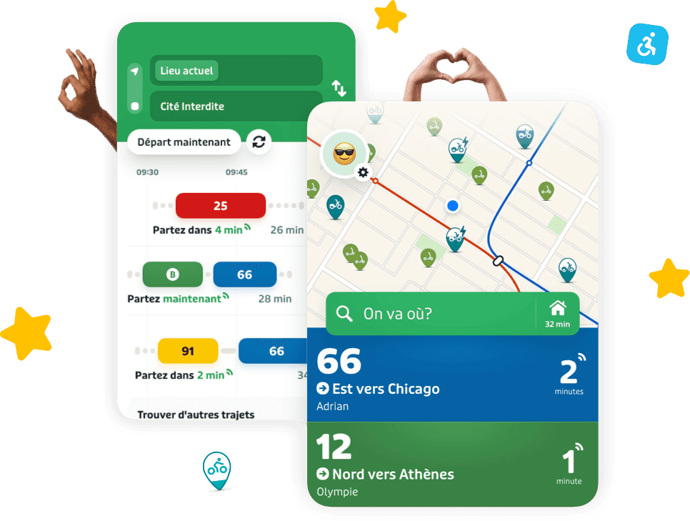 Transit nearby and trip results screens